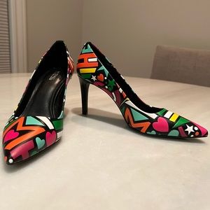 Michael Kors Graffiti leather pumps, multicolor, size 8, 3” stiletto heel